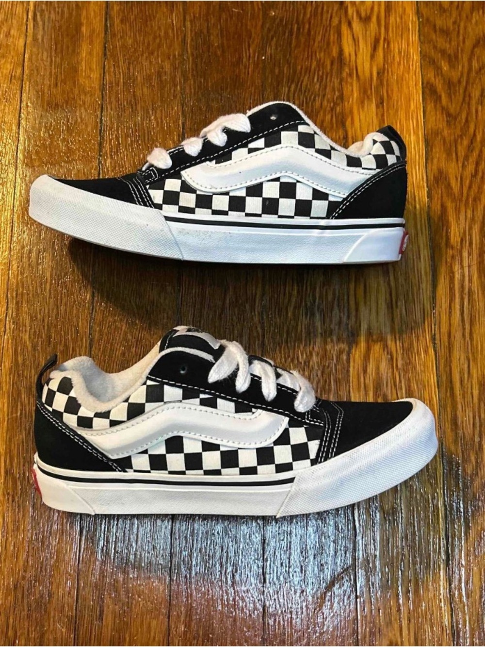 Vans Knu Skool Checkerboard Shoes Youth 3.5 Black White Old Skool Kids Sneakers
